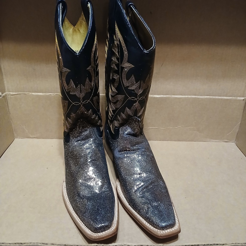 La Mexicana Men Brown Yellow Gold Glitter Western Cowboy Boots Size 27 (9 US) - Picture 3 of 10